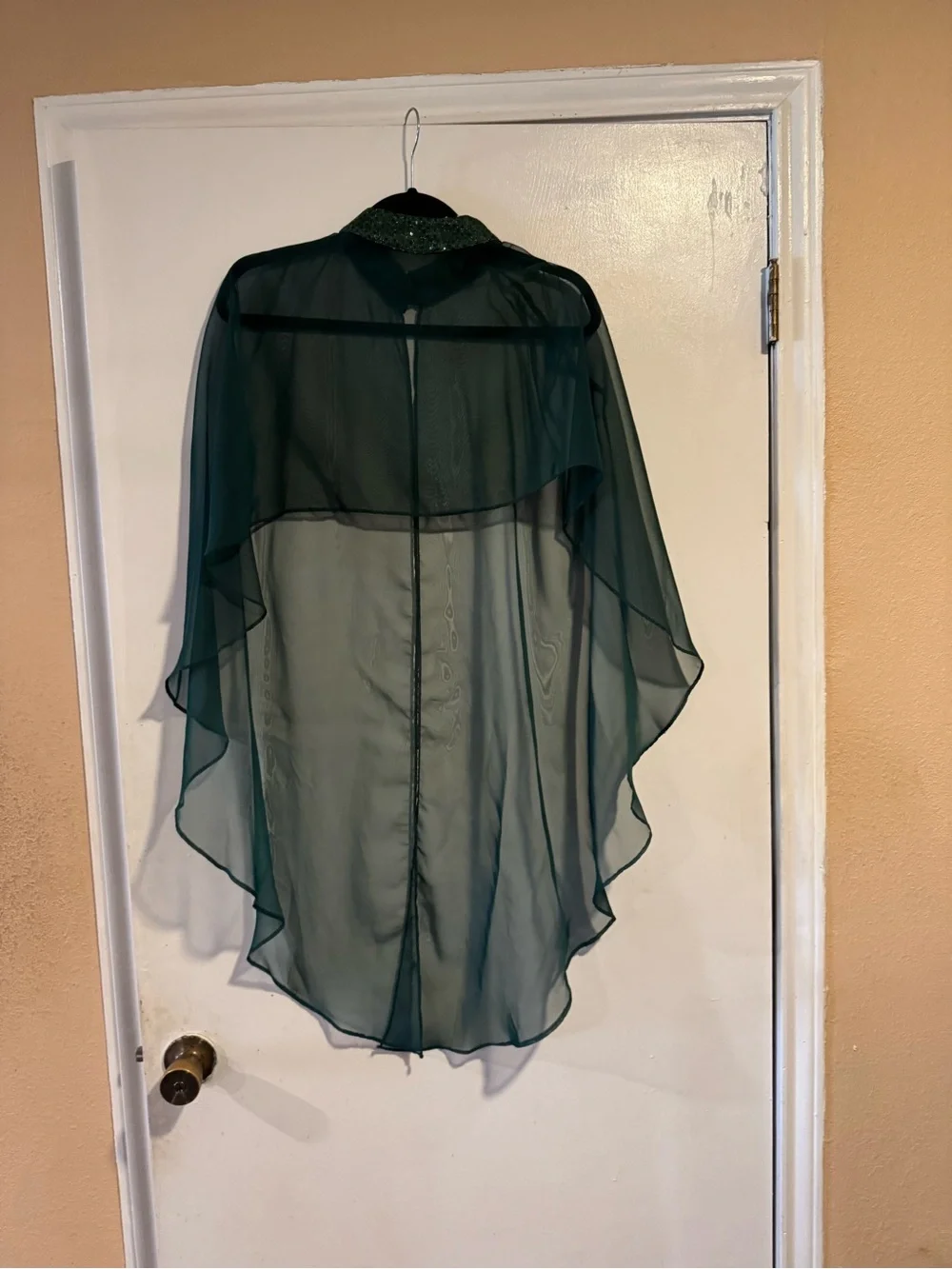 Vintage 80s ANN Emerald Green Formal Dress Cape Set XL USA
